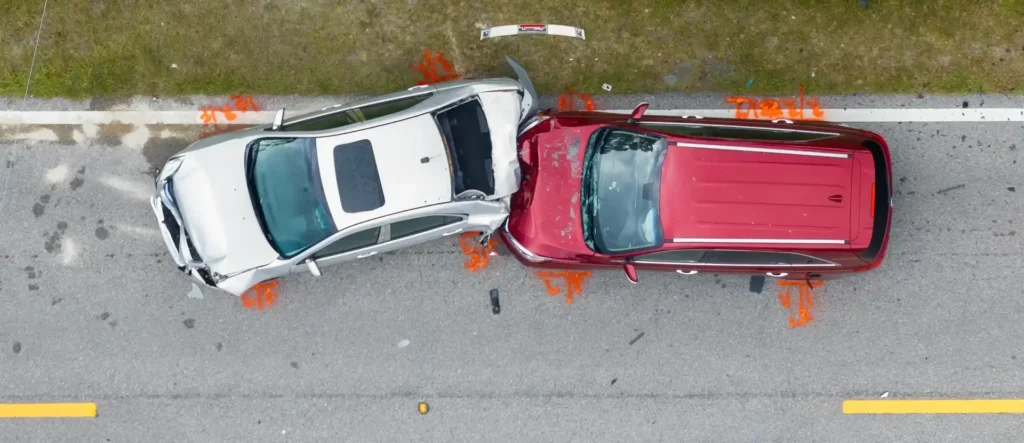a car crash with two collided vehicles