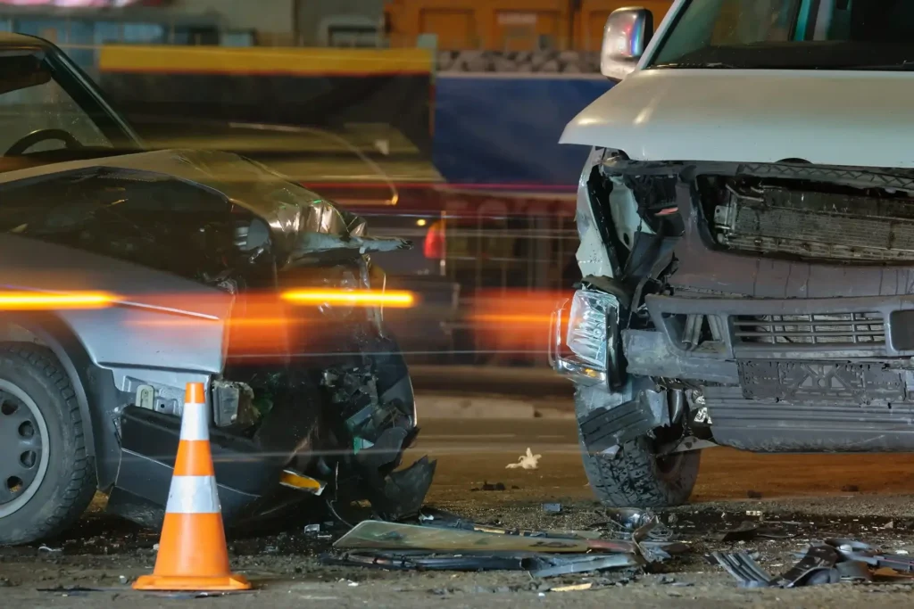 a car crash with two collided vehicles