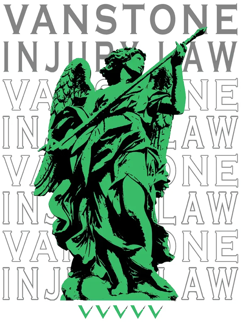 a graphic design of an angel with text behind it saying "VanStone Injury Law"